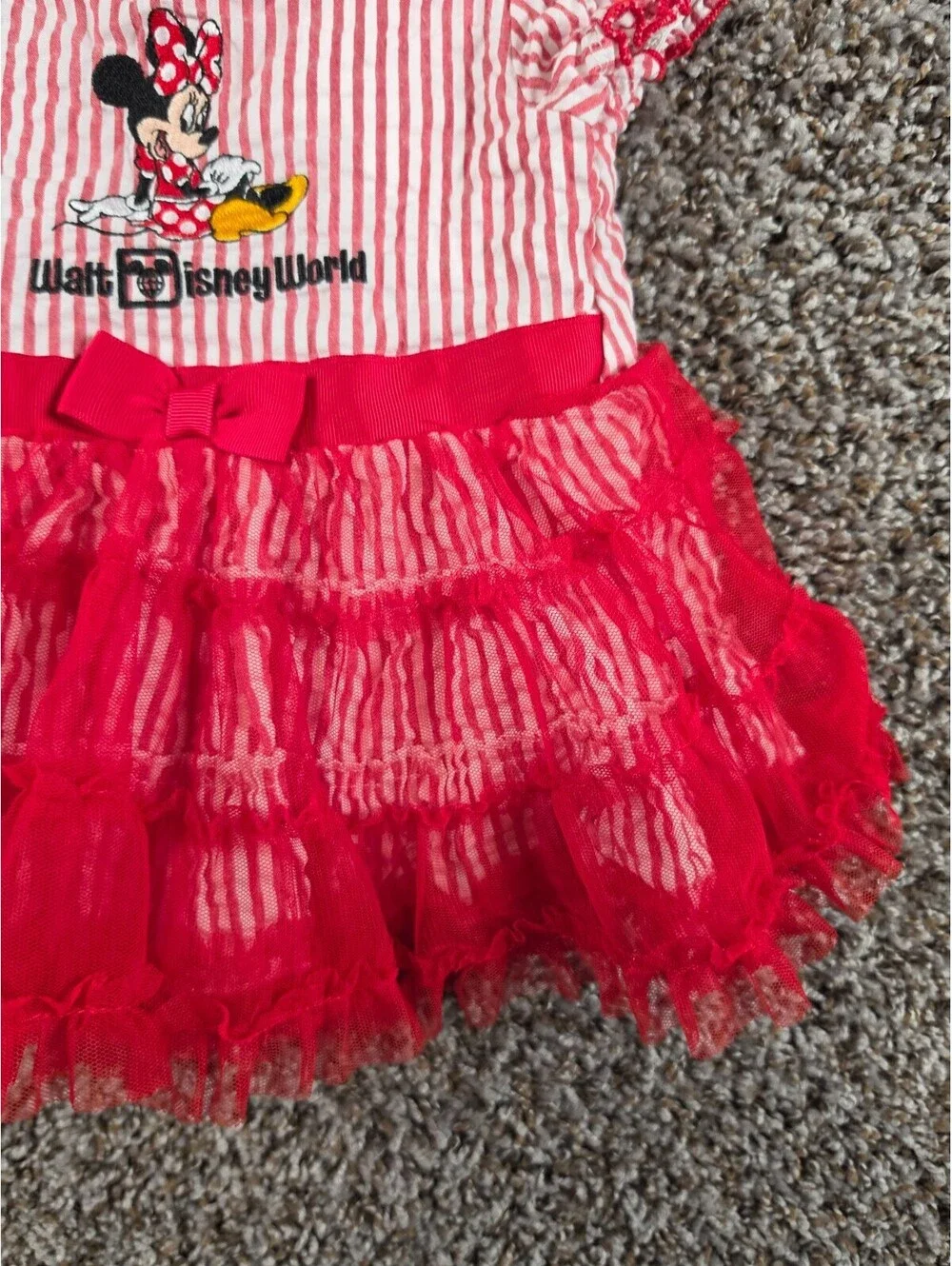 Disney Parks WDW Red Striped Minnie Mouse Tulle Skirt Dress Baby Size 12 months